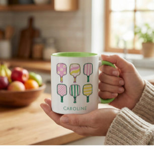Tasse 2 Couleurs Amateur de Pickleball Rétro Rose Vert Personnalisé
