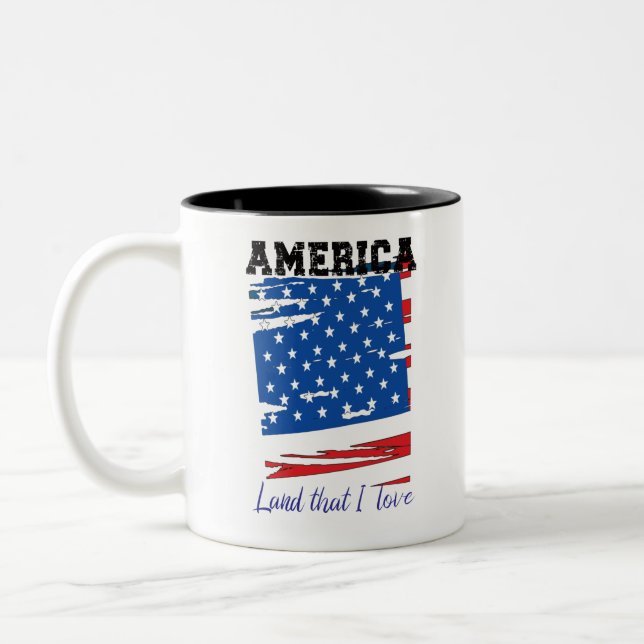 Tasse 2 Couleurs Amérique, Land I Love, Distressed USA (Gauche)