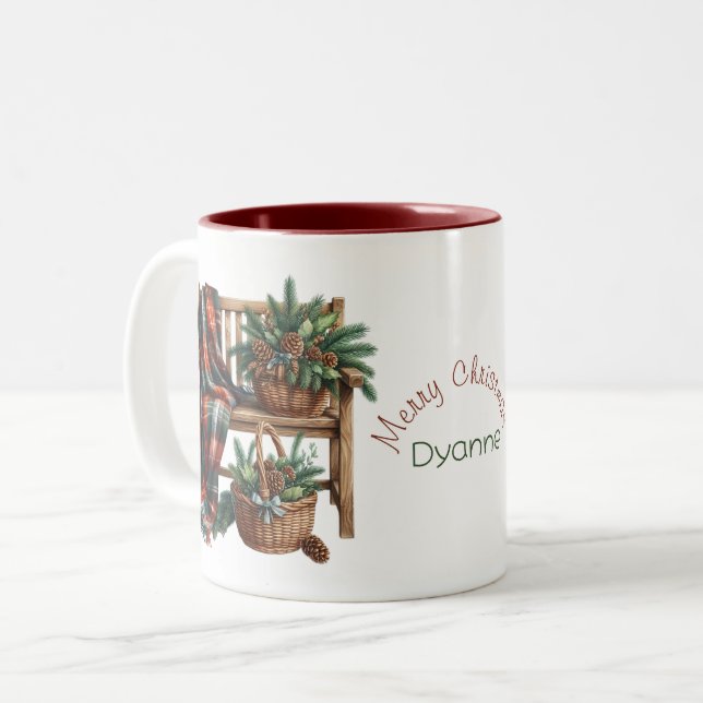 Tasse 2 Couleurs Ami Joyeux couverture Noël Banc confortable (Devant gauche)