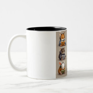 Tasse 2 Couleurs Amis Animaux Confortables Lisant et Se Relaxant