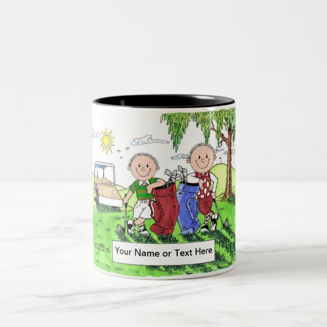 Tasse 2 Couleurs Amis de golf - Cartoon Homme & Homme (Centre)