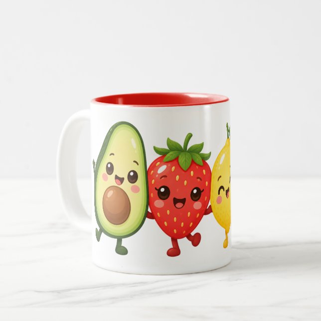 Tasse 2 Couleurs Amis des Fruits Heureux (Devant gauche)