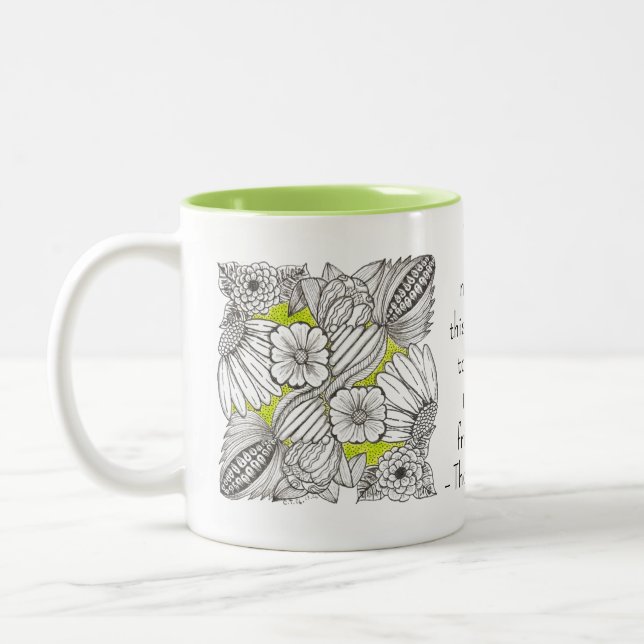 Tasse 2 Couleurs Amitié Prisée avec Doodle de Fleur Abstraite (Gauche)