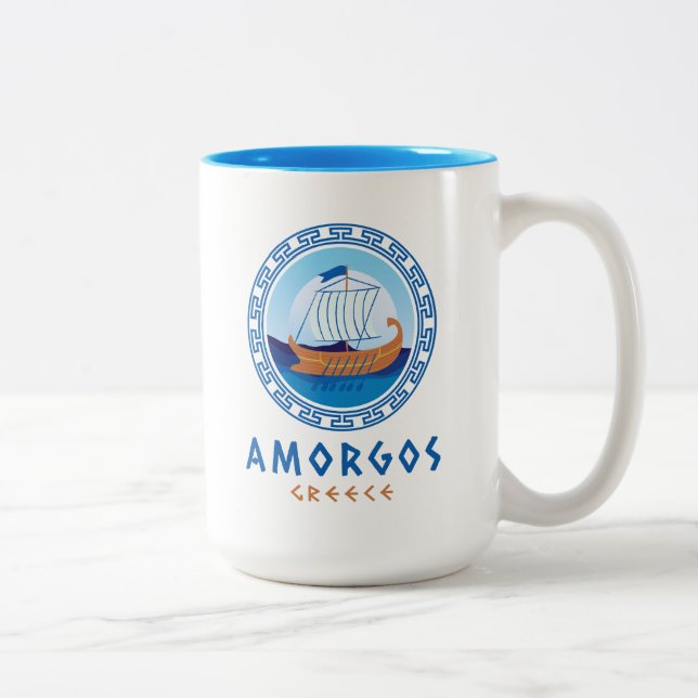 Tasse 2 Couleurs Amorgos, Grèce Design de navires grecs (Droit)