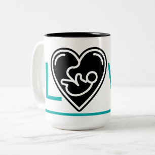 Tasse 2 Couleurs Amour bleu vif, coeur noir avec bébé,