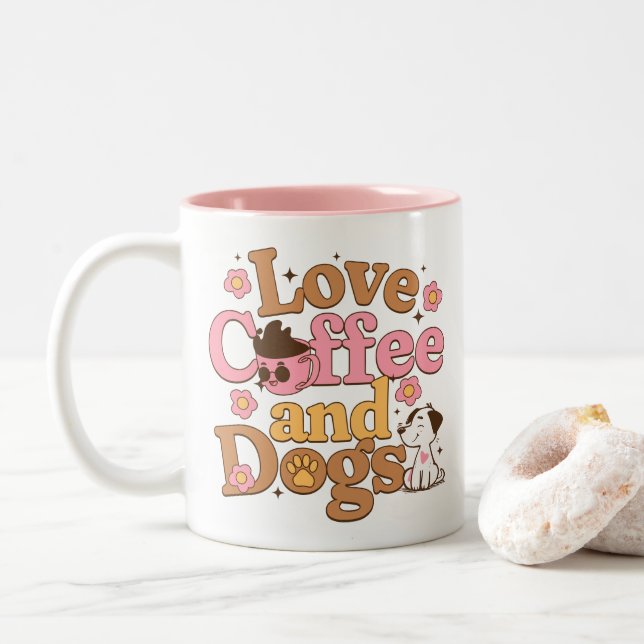Tasse 2 Couleurs Amour Café et Chiens Rétro (Avec donut)