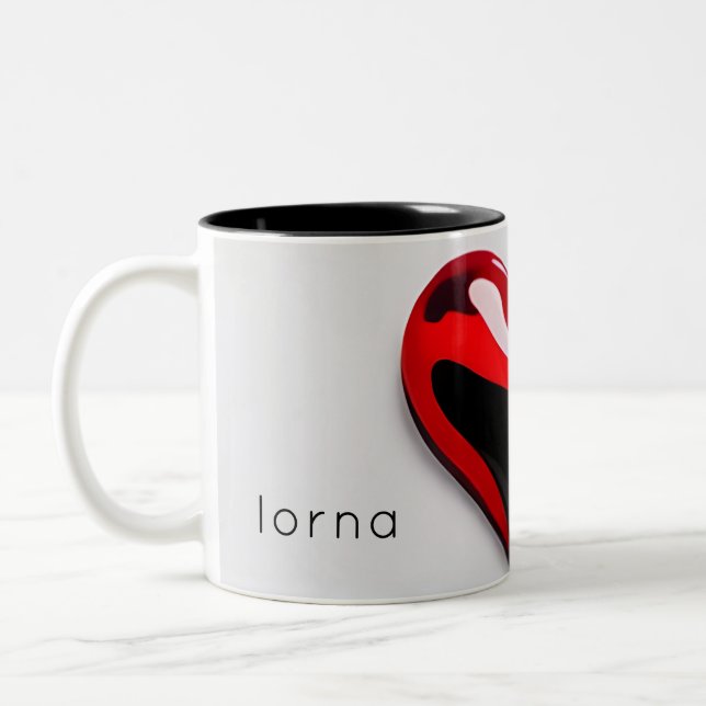 Tasse 2 Couleurs amour coeur monogramme nom simple moderne minimal (Gauche)