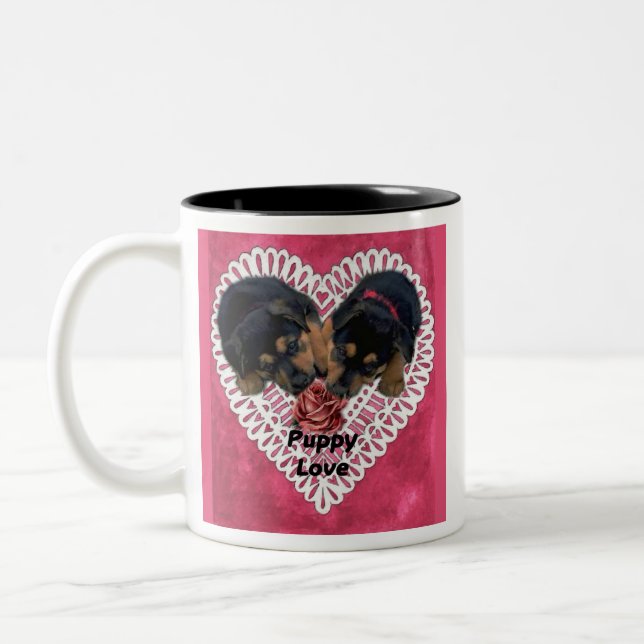 Tasse 2 Couleurs Amour de chiot Rottweiler pour la Saint-Valentin (Gauche)