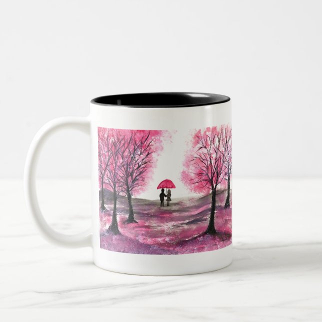 Tasse 2 Couleurs Amour de couple de mariage rustique arbre de fleur (Gauche)