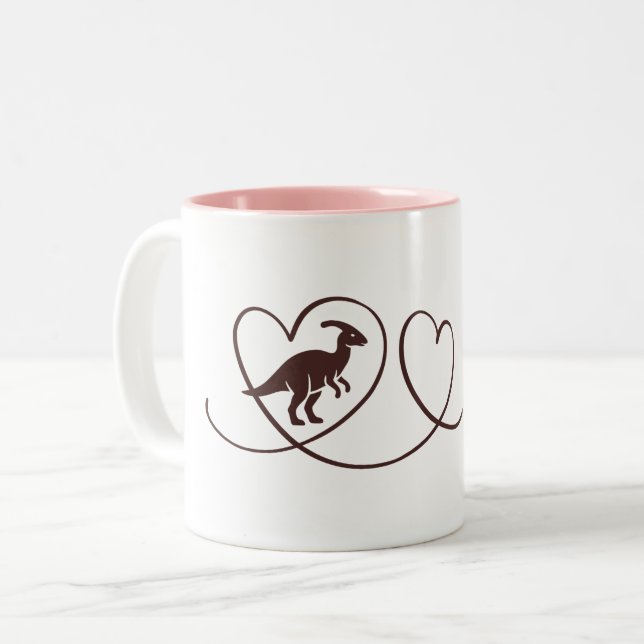 Tasse 2 Couleurs Amour de Dino - Lignes de cœur Parasaurolophus (Devant gauche)