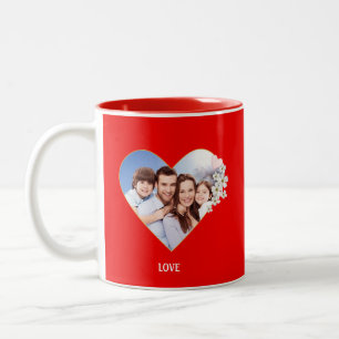 Tasse 2 Couleurs Amour de famille et coeur avec fleurs sur rouge