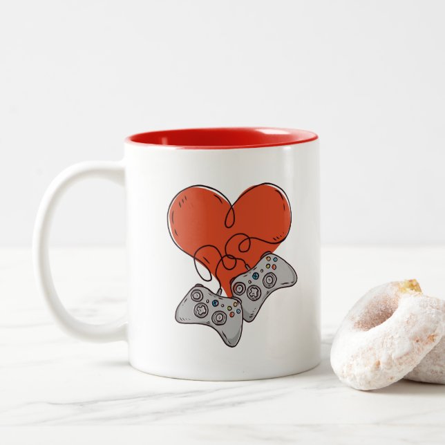 Tasse 2 Couleurs Amour de Gamer parfait pour des couples (Avec donut)