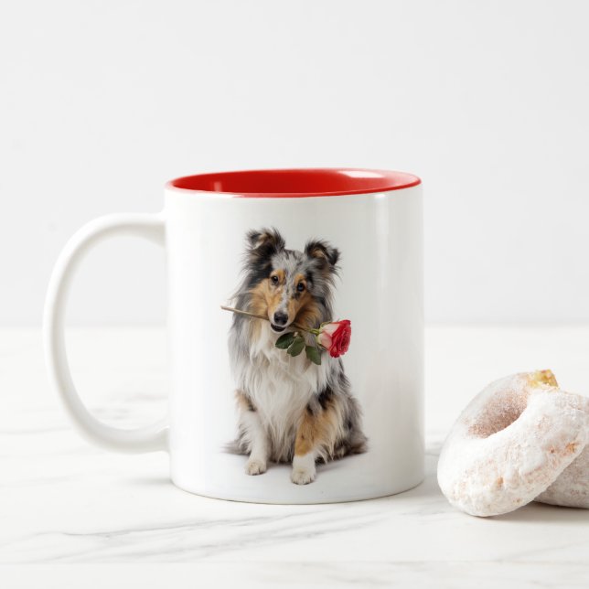Tasse 2 Couleurs Amour de Sheltie Blue Merle (Avec donut)