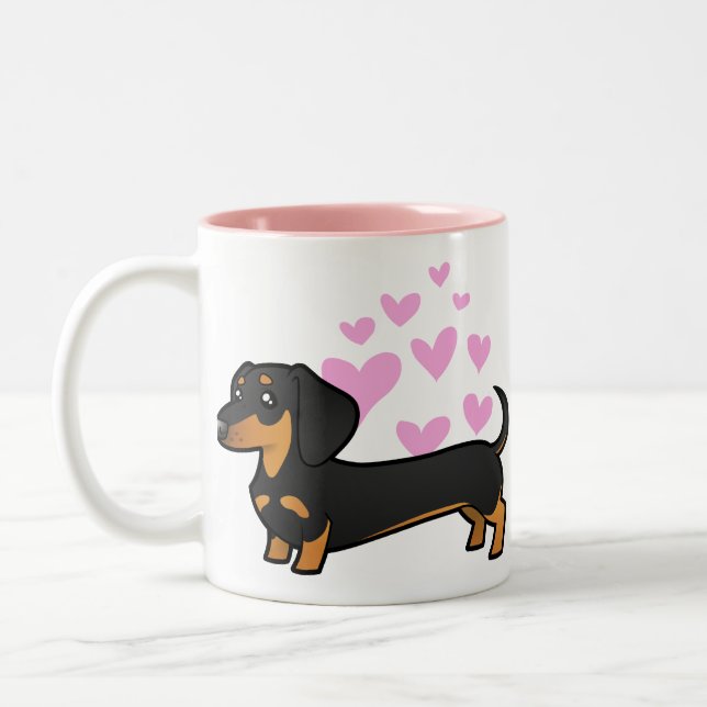 Tasse 2 Couleurs Amour de teckel (manteau lisse) (Gauche)