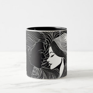 Tasse 2 Couleurs Amour intemporel noir & blanc Silhouette Couple