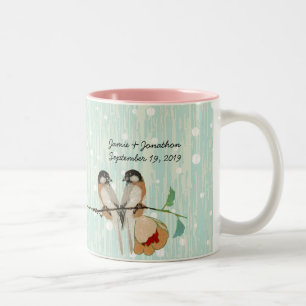 Tasse 2 Couleurs Amour oiseau cerisier fleuri vintage pêche menthe