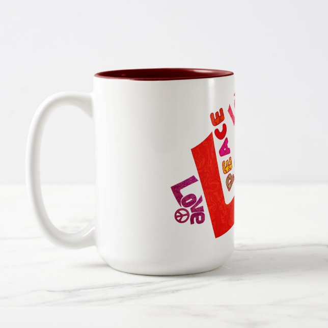 Tasse 2 Couleurs Amour, paix, typographie (Gauche)