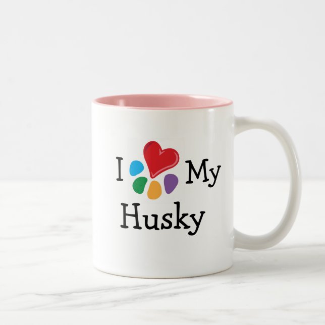 Tasse 2 Couleurs amoureux des animaux_J'Encoeur Mon Husky (Droit)