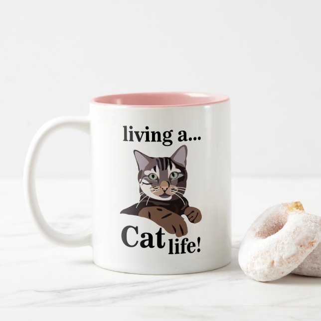 Tasse 2 Couleurs Amoureux des chats drôle (Avec donut)