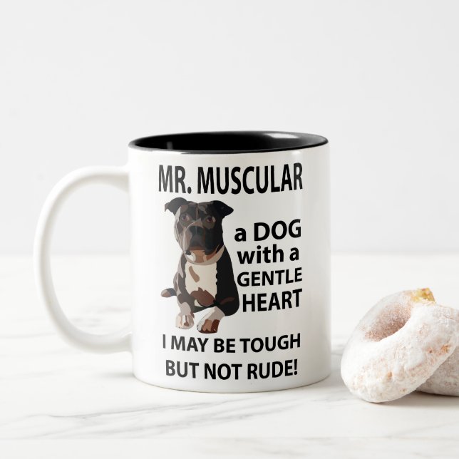 Tasse 2 Couleurs Amoureux du chien Pitbull (Avec donut)