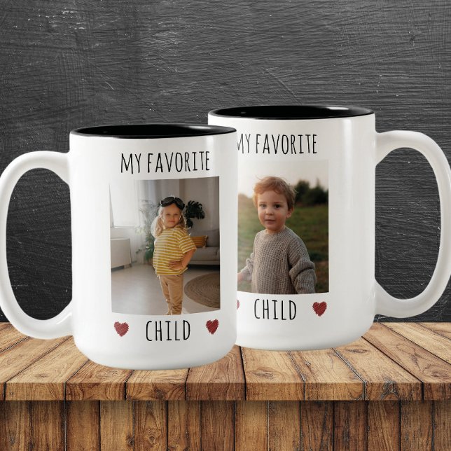 Tasse 2 Couleurs Amusant Mon Enfant Préféré 2 Photo Personnalisée (Créateur téléchargé)