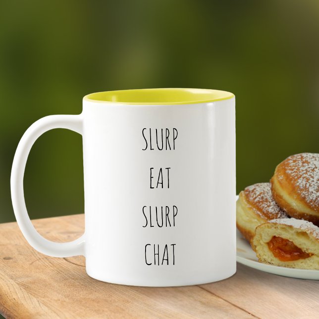 Tasse 2 Couleurs Amusant Simple Moderne Salope Mange Conversation (Slurp Eat Slurp Chat Mug)
