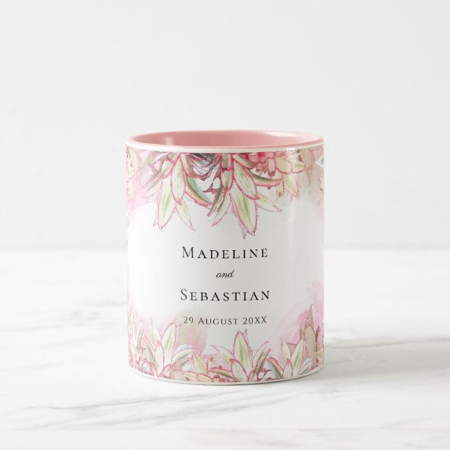 Tasse 2 Couleurs Ananas rose exotique Mariage (Centre)