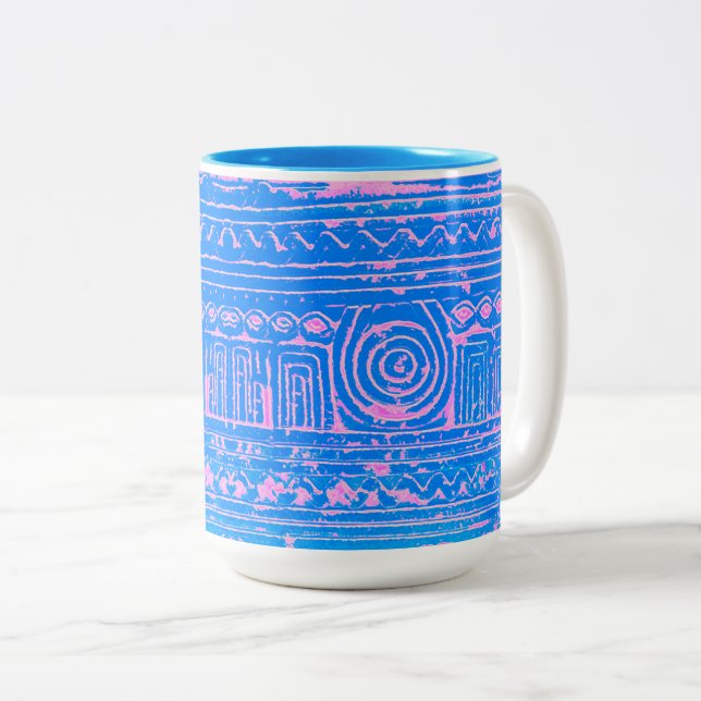 Tasse 2 Couleurs Ancien Motif mésopotamien sumérien bleu (Devant droit)