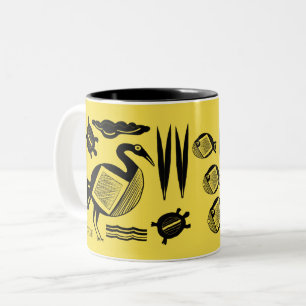 Tasse 2 Couleurs Ancien Oiseau, tortue, herbe, encre d'eau jaune