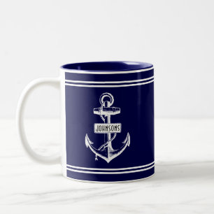 Tasse 2 Couleurs Ancrage marin vintage bleu et blanc de la marine