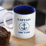 Tasse 2 Couleurs Ancre bleue et corde Nom du capitaine Ajouter ou n<br><div class="desc">Marine Blue Ancre & Rope Capitaine Ajouter un nom ou un nom de bateau Café Mug</div>
