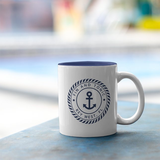 Tasse 2 Couleurs Ancre Bleue marine Nautique Nom du bateau personna (Créateur téléchargé)