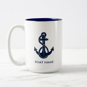 Tasse 2 Couleurs Ancre Bleue marine Nom du bateau Personnalisé