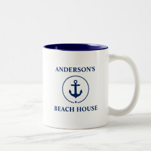 Tasse 2 Couleurs Ancre bleue nautique B de Chambre de plage de nom