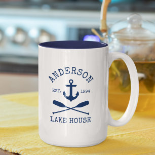 Tasse 2 Couleurs Ancre Bleue Nautique Oars Nom Lake House Grand