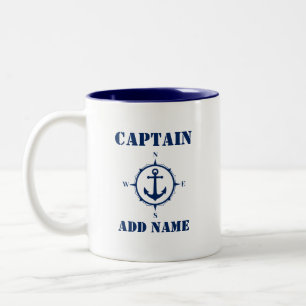 Tasse 2 Couleurs Ancre Compass Capitaine Ajouter un nom ou un nom d