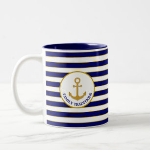 Tasse 2 Couleurs Ancre familiale sur Bleu & Blanc rayé