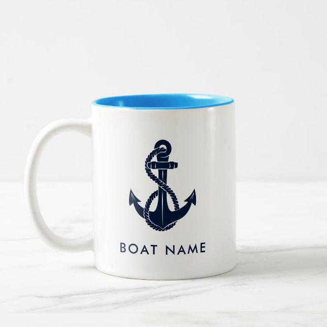Tasse 2 Couleurs Ancre Nautical Boat Name Personnalisée (Gauche)