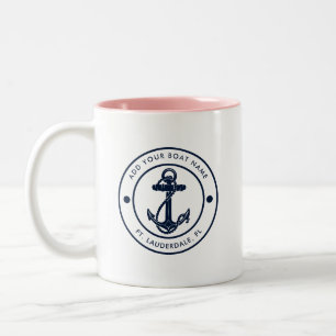 Tasse 2 Couleurs Ancre nautique bateau et nom personnalisé