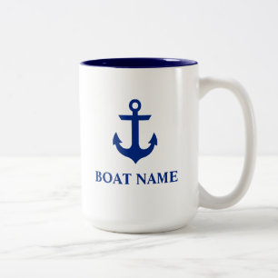 Tasse 2 Couleurs Ancre nautique de nom de bateau grande