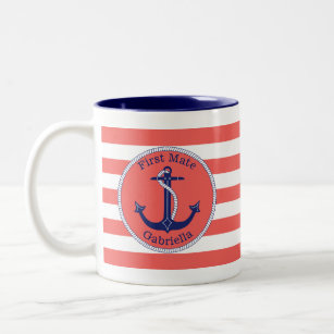 Tasse 2 Couleurs Ancre nautique Marine Coral First Mate Personnalis