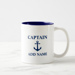 Tasse 2 Couleurs Ancre vintage avec nom du capitaine ou nom du bate