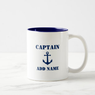 Tasse 2 Couleurs Ancre vintage Blue Captain Ajouter un nom Nom de b