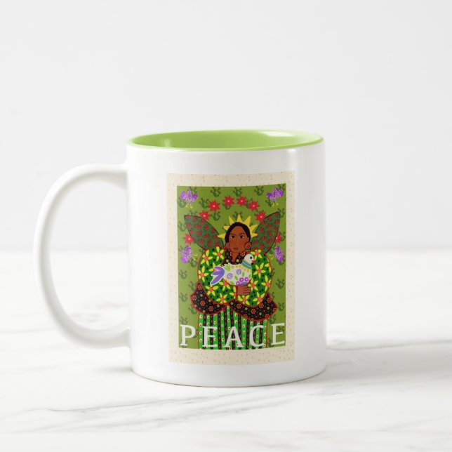 Tasse 2 Couleurs Ange d'art populaire avec colombe (Gauche)