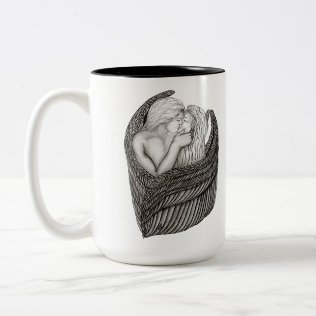 Tasse 2 Couleurs Angels Kissing, noir et blanc Design (Gauche)