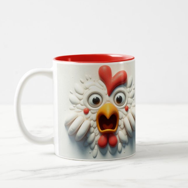 Tasse 2 Couleurs Animaux amusants de poulet effrayé 3D (Gauche)