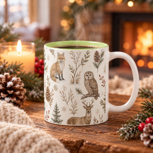 Tasse 2 Couleurs Animaux de la forêt rustique d'hiver