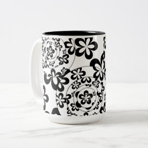 Tasse 2 Couleurs Anneaux et fleurs noirs et blancs