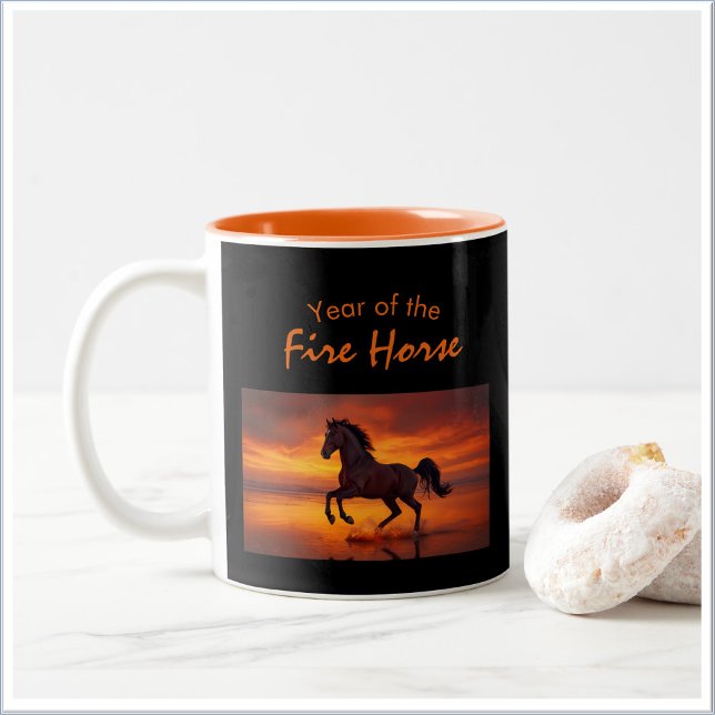 Tasse 2 Couleurs Année chinoise d'astrologie du Cheval de Feu (Créateur téléchargé)
