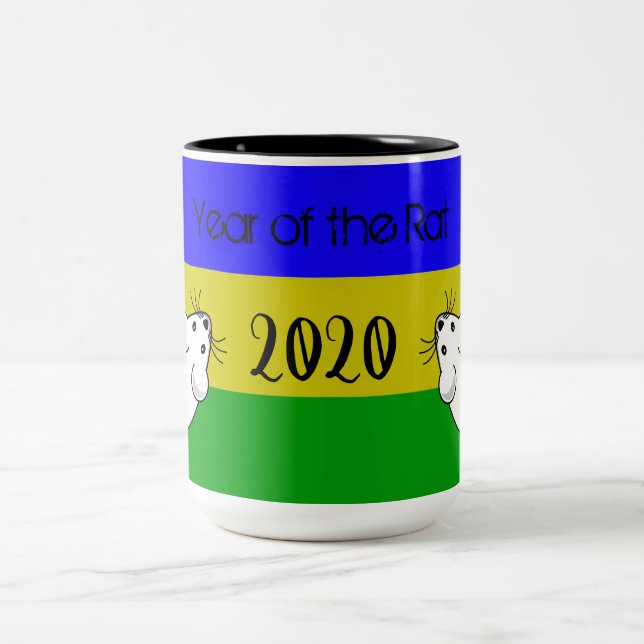 Tasse 2 Couleurs Année de la souris Rat 2020 avec texte (Centre)